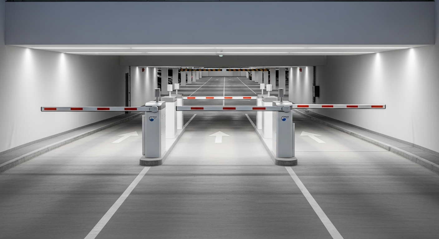 Sistema di controllo accessi con telecamera per lettura targhe in un parcheggio